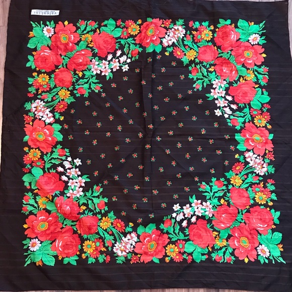 Valentini Italian Scarf Brown and Red Floral Print - Picture 1 of 8